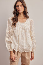 Load image into Gallery viewer, Forte Embroidered Lace Puff Sleeve Top in Ecru
