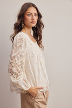 Load image into Gallery viewer, Forte Embroidered Lace Puff Sleeve Top in Ecru
