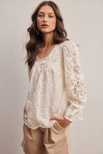 Load image into Gallery viewer, Forte Embroidered Lace Puff Sleeve Top in Ecru
