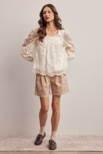 Load image into Gallery viewer, Forte Embroidered Lace Puff Sleeve Top in Ecru

