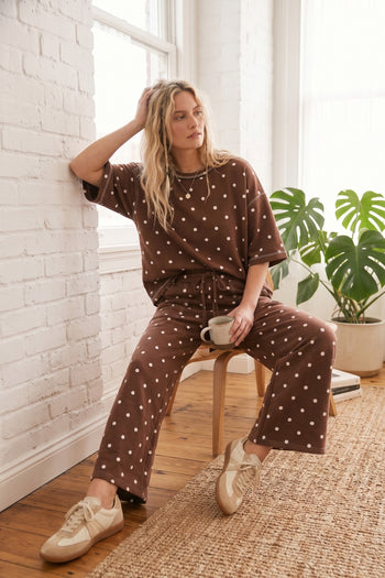 Sewn+Seen Polka Dot Scuba Lounge Set in Brown/White