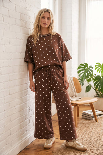 Sewn+Seen Polka Dot Scuba Lounge Set in Brown/White