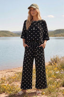 Sewn+Seen Polka Dot Scuba Lounge Set in Black/White
