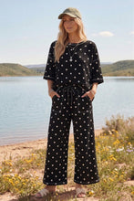 Load image into Gallery viewer, Sewn+Seen Polka Dot Scuba Lounge Set in Black/White
