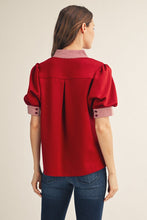 Load image into Gallery viewer, Jodifl Solid Color Top with Stripe Accents in Burgundy
