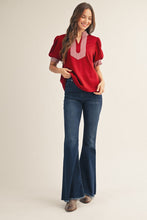 Load image into Gallery viewer, Jodifl Solid Color Top with Stripe Accents in Burgundy
