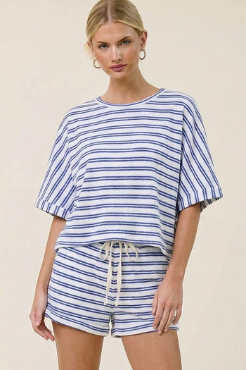 Charlotte Avery Striped Terry Cloth Top in Royal