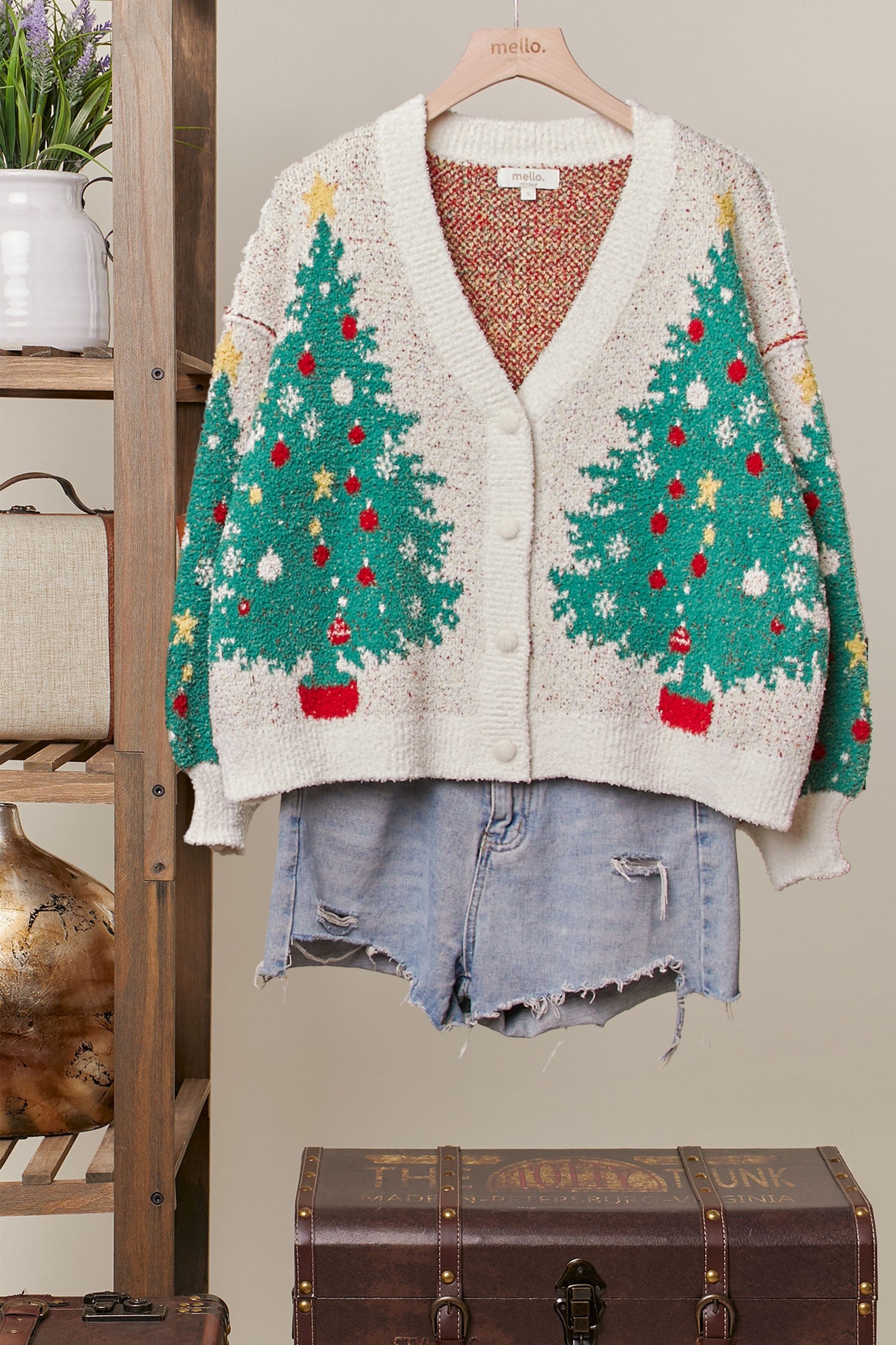 mello. Merry Pine V-neck Knit Cardigan in Multi – June Adel