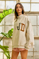 BucketList WWJD Embroidered Mock-neck Oversized Sweatshirt in Ash Grey