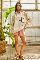 BucketList WWJD Embroidered Mock-neck Oversized Sweatshirt in Ash Grey