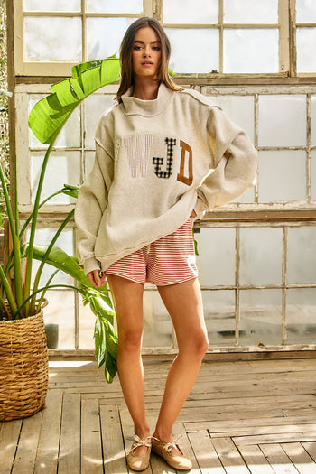 BucketList WWJD Embroidered Mock-neck Oversized Sweatshirt in Ash Grey