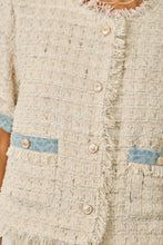 Load image into Gallery viewer, Mystree Short Sleeve Fringe Tweed Jacket in Ivory
