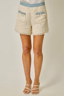 Mystree Fringe Tweed Shorts in Ivory