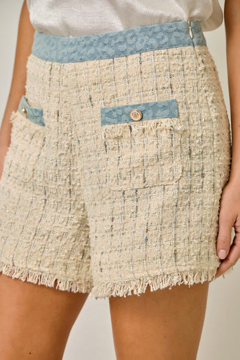 Mystree Fringe Tweed Shorts in Ivory