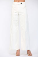 FATE Contrast Topstitching Detail High Waisted Flare Pants in Cream