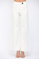 FATE Contrast Topstitching Detail High Waisted Flare Pants in Cream