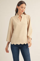 Jodifl Scallop Edge Detail Faux Suede Top in Champagne