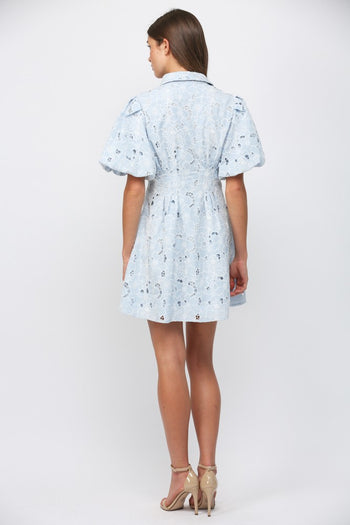 FATE Floral Lace Cutout Mini Dress in Baby Blue