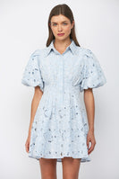 FATE Floral Lace Cutout Mini Dress in Baby Blue