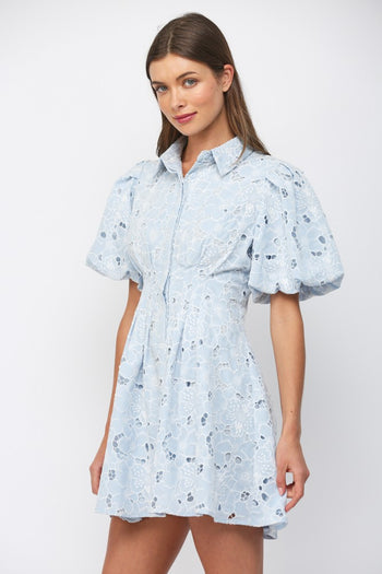 FATE Floral Lace Cutout Mini Dress in Baby Blue