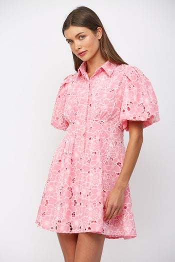 FATE Floral Lace Cutout Mini Dress in Pink