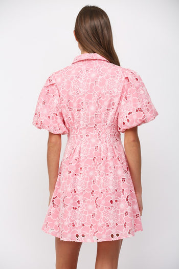 FATE Floral Lace Cutout Mini Dress in Pink