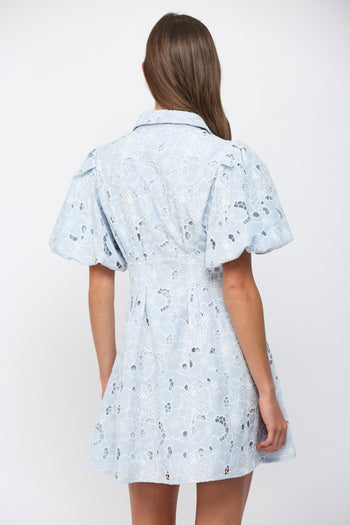 FATE Floral Lace Cutout Mini Dress in Baby Blue