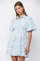 FATE Floral Lace Cutout Mini Dress in Baby Blue