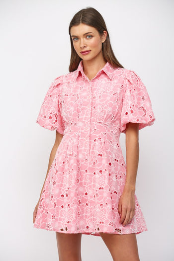 FATE Floral Lace Cutout Mini Dress in Pink M at June Adel