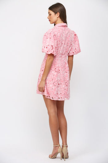 FATE Floral Lace Cutout Mini Dress in Pink