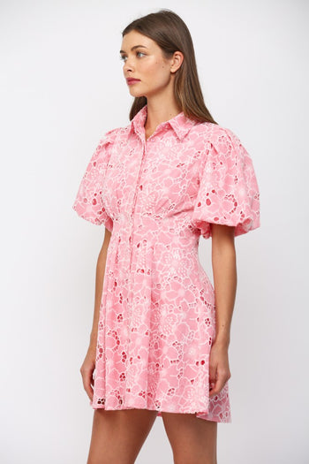 FATE Floral Lace Cutout Mini Dress in Pink M at June Adel