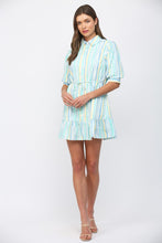 Load image into Gallery viewer, FATE Vertical Striped Print Mini Dress in White Blue Yellow

