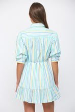 Load image into Gallery viewer, FATE Vertical Striped Print Mini Dress in White Blue Yellow
