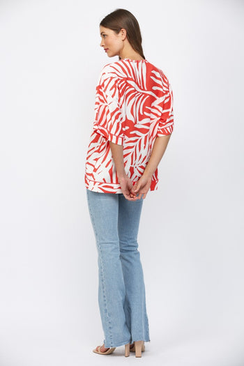 FATE Braided Edge Detail Tropical Print Kimono  in White Coral