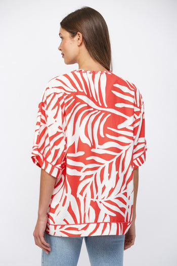 FATE Braided Edge Detail Tropical Print Kimono  in White Coral