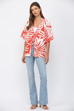 Load image into Gallery viewer, FATE Braided Edge Detail Tropical Print Kimono  in White Coral
