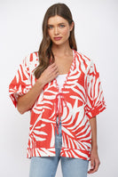 FATE Braided Edge Detail Tropical Print Kimono  in White Coral