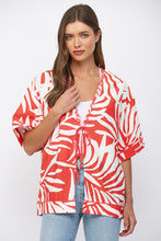 Load image into Gallery viewer, FATE Braided Edge Detail Tropical Print Kimono  in White Coral
