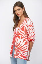 Load image into Gallery viewer, FATE Braided Edge Detail Tropical Print Kimono  in White Coral
