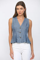 FATE Peplum Washed Tencel Vest in Denim
