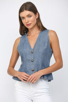 FATE Peplum Washed Tencel Vest in Denim