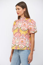 Load image into Gallery viewer, FATE Floral Ornamental Pattern High Ruffled Neckline in Peach Multi
