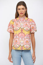 Load image into Gallery viewer, FATE Floral Ornamental Pattern High Ruffled Neckline in Peach Multi

