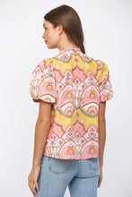 Load image into Gallery viewer, FATE Floral Ornamental Pattern High Ruffled Neckline in Peach Multi
