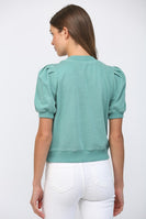 FATE Pleated Bubble Sleeve Crew Neck Top in Teal