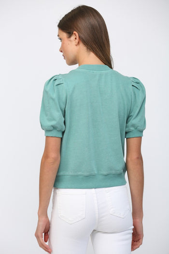 FATE Pleated Bubble Sleeve Crew Neck Top in Teal