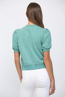 FATE Pleated Bubble Sleeve Crew Neck Top in Teal