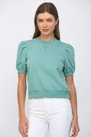 FATE Pleated Bubble Sleeve Crew Neck Top in Teal