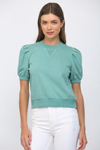 Load image into Gallery viewer, FATE Pleated Bubble Sleeve Crew Neck Top in Teal
