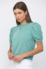 Load image into Gallery viewer, FATE Pleated Bubble Sleeve Crew Neck Top in Teal
